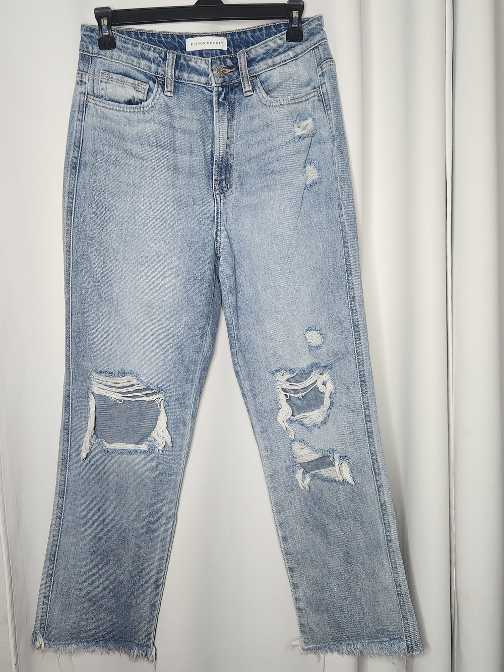 Flying Monkey Light Wash Ripped Straight-Leg Jeans